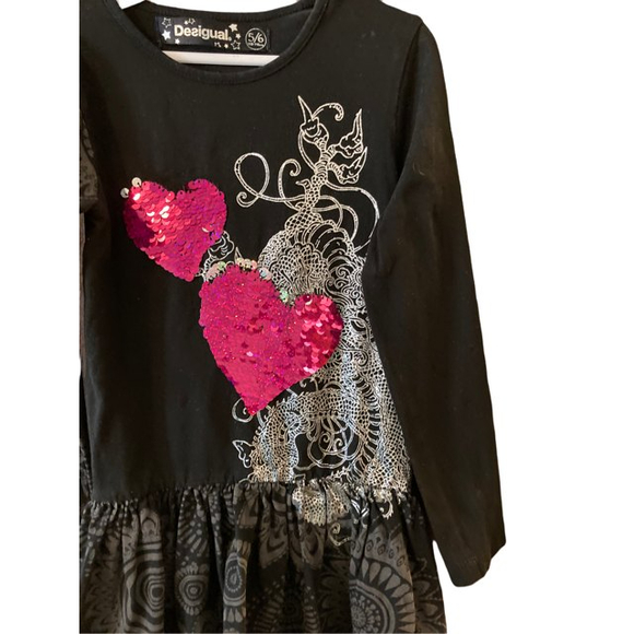 Desigual Other - Desigual   Girls Dress   L/S black with sequin changing hearts     size 5-6